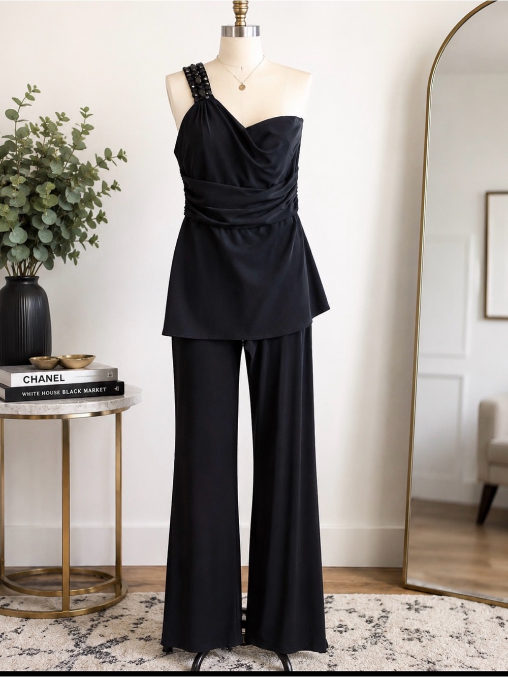 White House Black Market Asymmetrical Jumpsuit with Embellished Strap